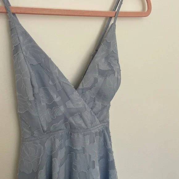 Lulus Days of Beauty Dress Dusty Blue S | Floral Open Back Skater - Picture 4 of 5